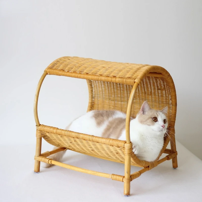 

Pure Hand-made Natural Rattan Cat Beds, Four Seasons General Pet House for Cats, Scratch Resistant Summer Cool Dog Cage Cat Nest