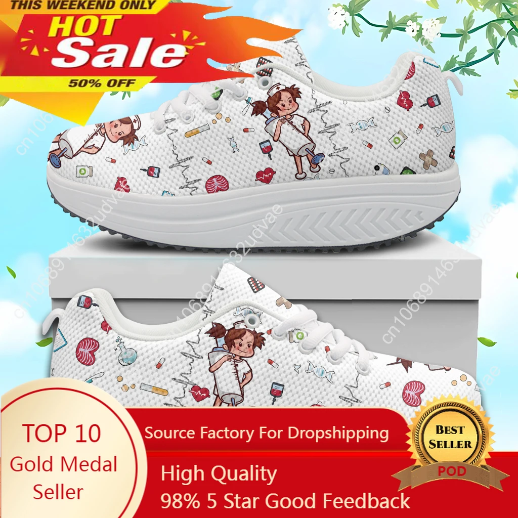 

Spring Autumn Women's Swing Shoes Mesh Woman Platform Footwear Female Nurse Shoe Medical ECG Medicine Print Sneakers