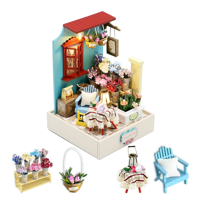 CUTEBEE DIY Mini Flower House Miniature Wooden Dollhouse Tiny Doll Houses Furniture Kit Decorate For Children Kid Birthday Gift 1