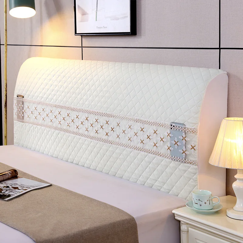 Full Coverage Headboard Cover Soft Coverage Headboard Cover, Elastic Backrest Cover Cotton Clip Grid Bed