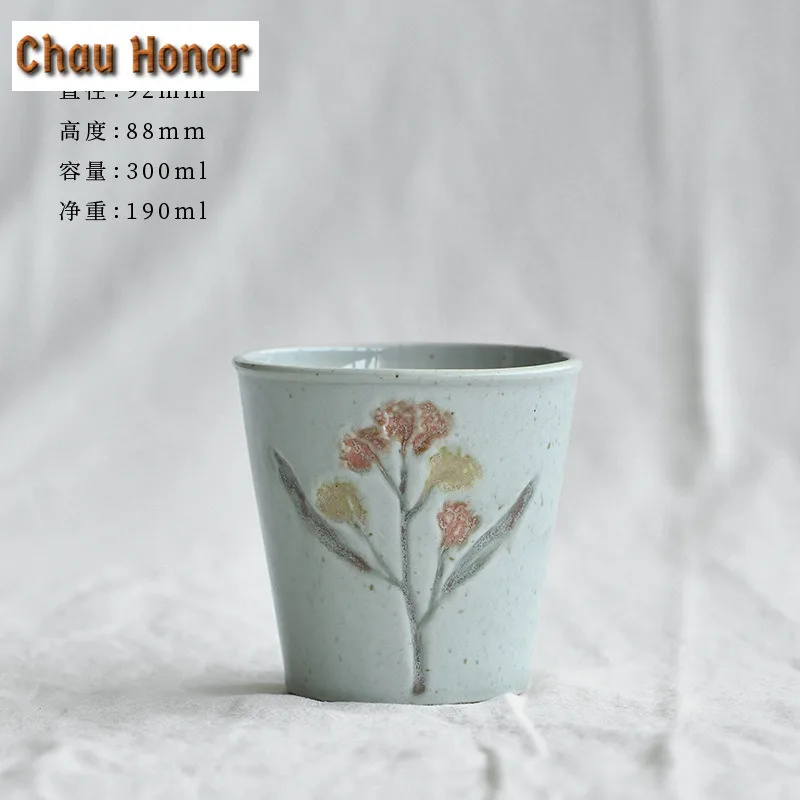 300ml Printed Hand-painted Coarse Pottery Cola Mug Handmade Beer Mug Bubble Teacup Cold Hot Water Jug Drinkware Decoration Gifts