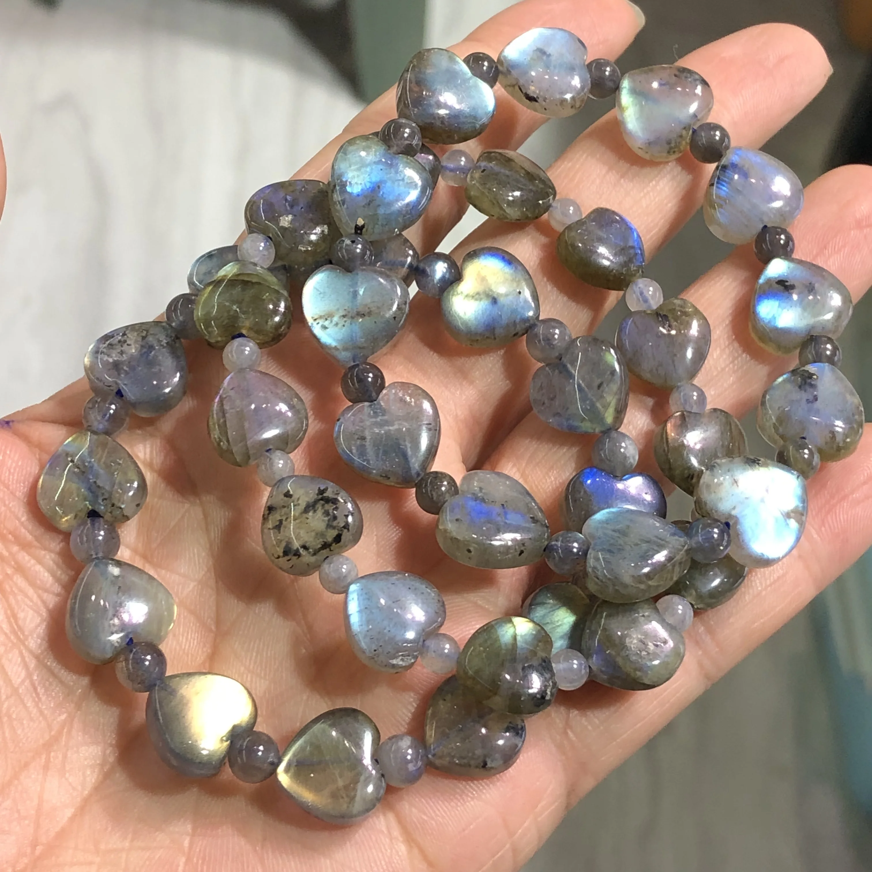 

1 Pc Fengbaowu Natural Grey Moonstone Labradorite Heart Bracelet Crystal Reiki Healing Stone Fashion Jewelry Gift For Women