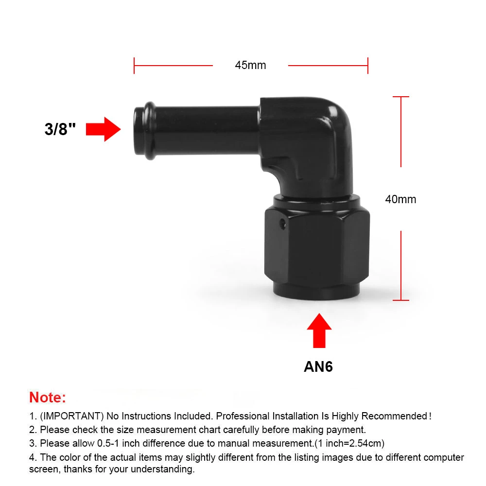 90 Degree 6AN Female Swivel to 3/8" Barb Fitting Adapter Anti-Leak