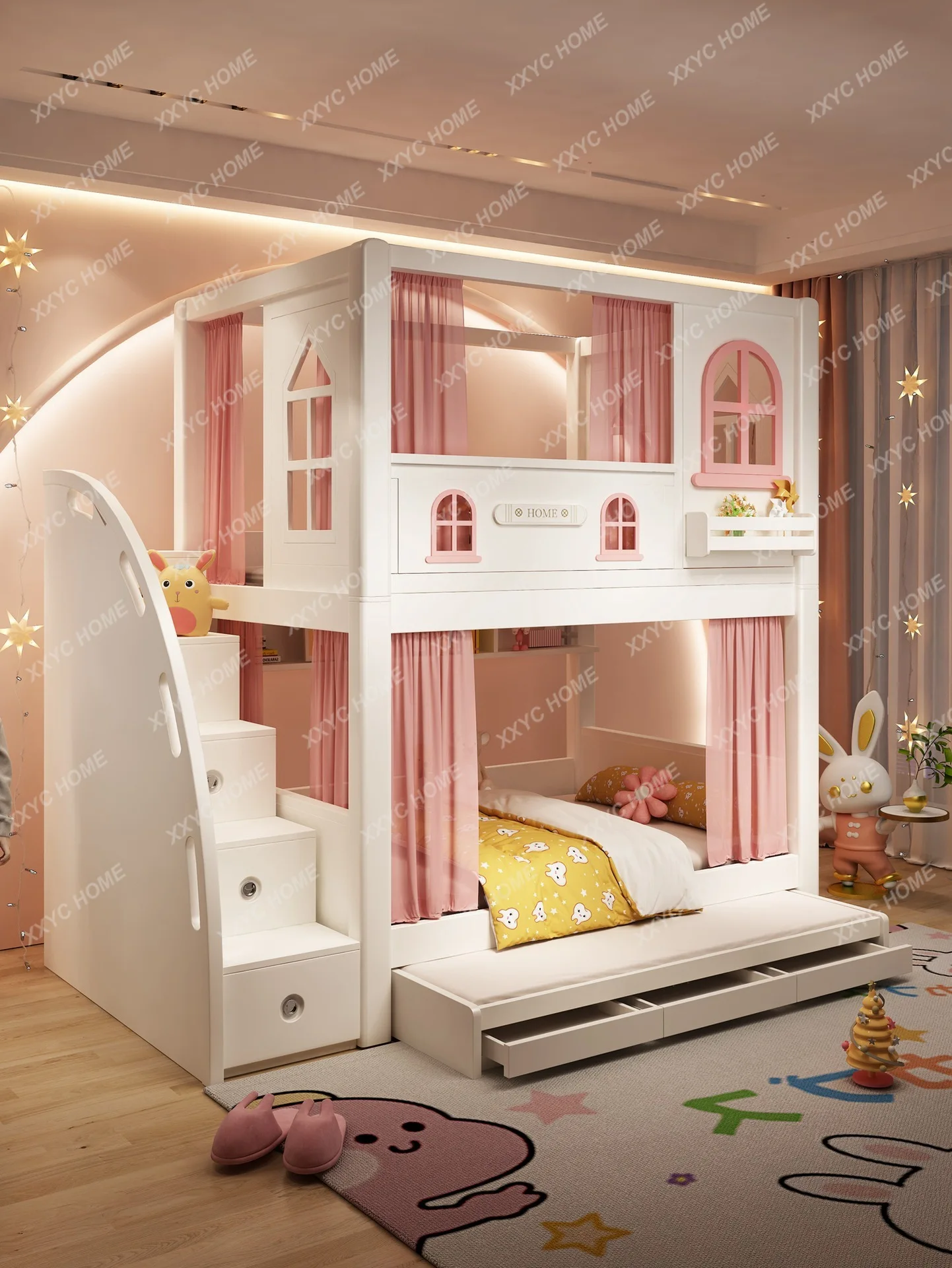 Letto superiore e inferiore per bambini letto a castello ragazze ragazzi  letto principessa castello casa sull'albero letto regolabile in altezza -  AliExpress