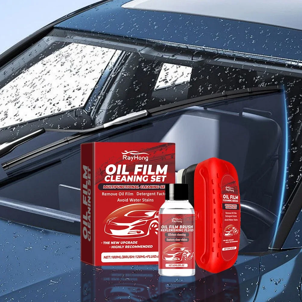 120ml Car Glass Oil Film Cleaner Kit Brush + Hydrophobic Remover for Windshield Windows Ceramic Tiles & Stainless Steel