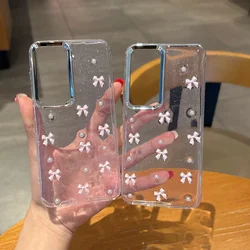 3D Bowknot Drip Glue Pearl Clear Case with Cute Bow Tie Design - Galaxy S23 Ultra (Bowknot)