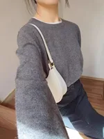 Round neck pure cashmere sweater women's autumn and winter pullover loose large size wool bottom sweater knit sweater - Image 4