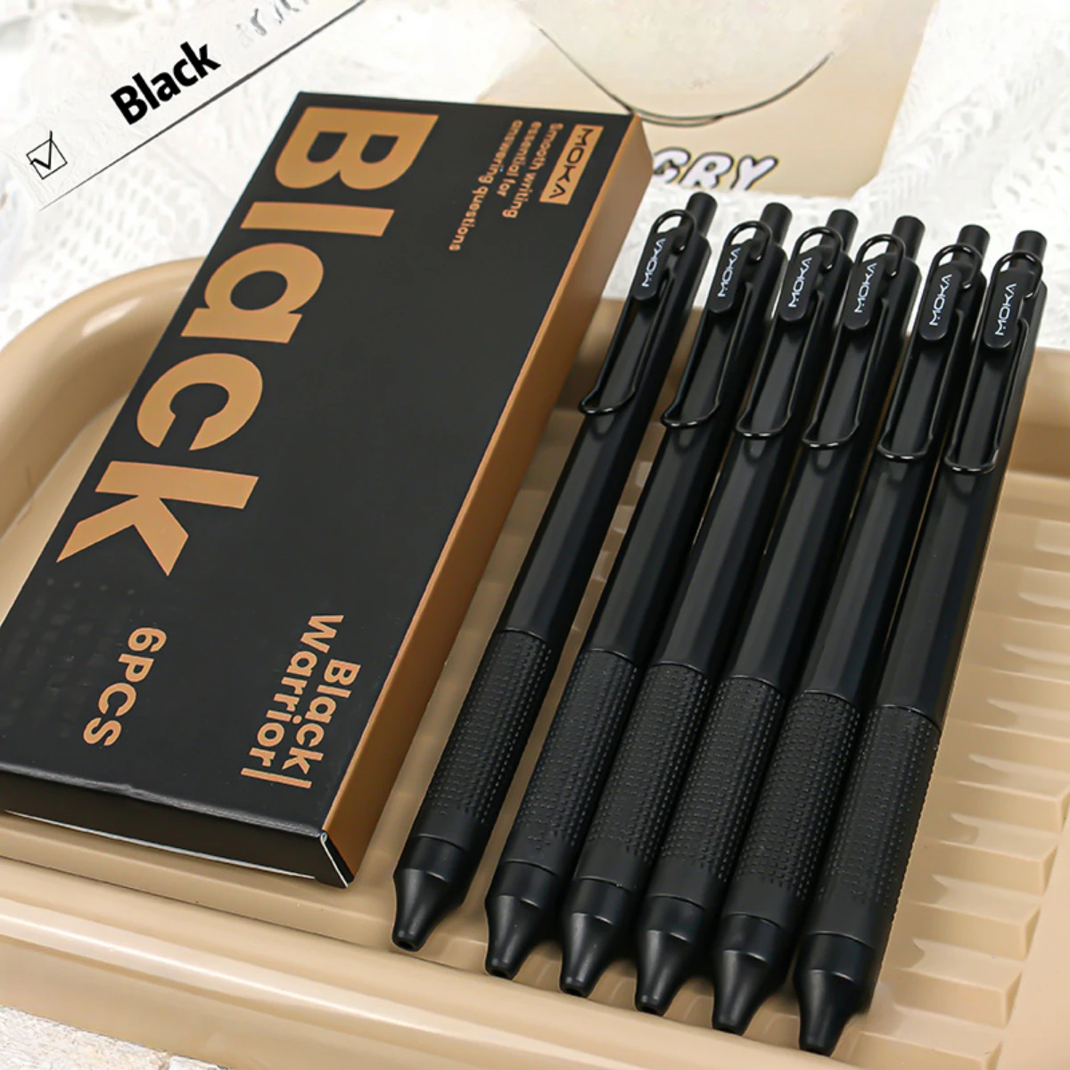 retractable gel pens 6pcs Silicone Pen Grip ST Tip Quick-Drying Ink No Smudge 0.5mm Black Ink Smooth Writting Christmas
