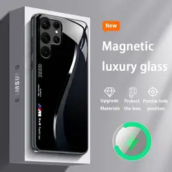 Stylish Blue and Red Magnetic Glass Phone Case - Fashionable Protective Cover - Galaxy S20 Ultra (Black10)