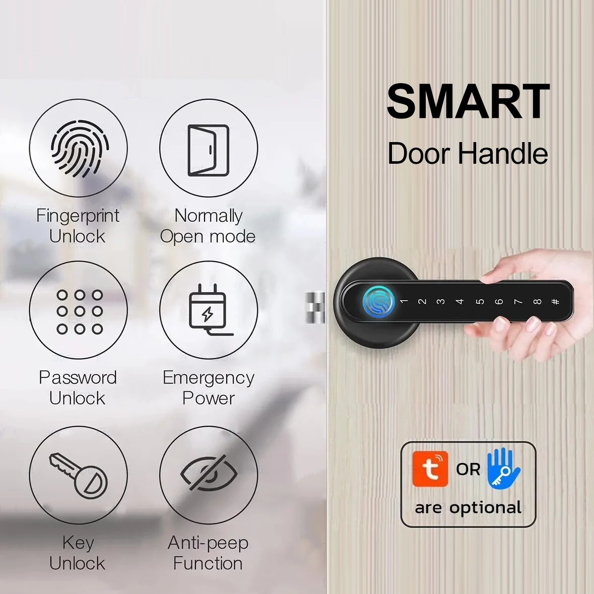 Fingerprint Door Lock Tuya Bluetooth Smart Password Mechanical Key Unlocking For Wooden Door Single Handle Smartlife