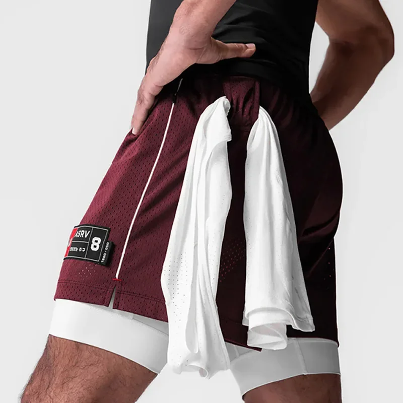 Men's Summer Sport Shorts American Side Open Quick Dry Double Layer Outdoor Multi Pocket Running Basketball Pants