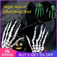 Fingered Gloves Halloween Horror Skull Claw Bone Skeleton Punk Gloves Men Holiday Party Luminous Cycling Half Finger Gloves 1