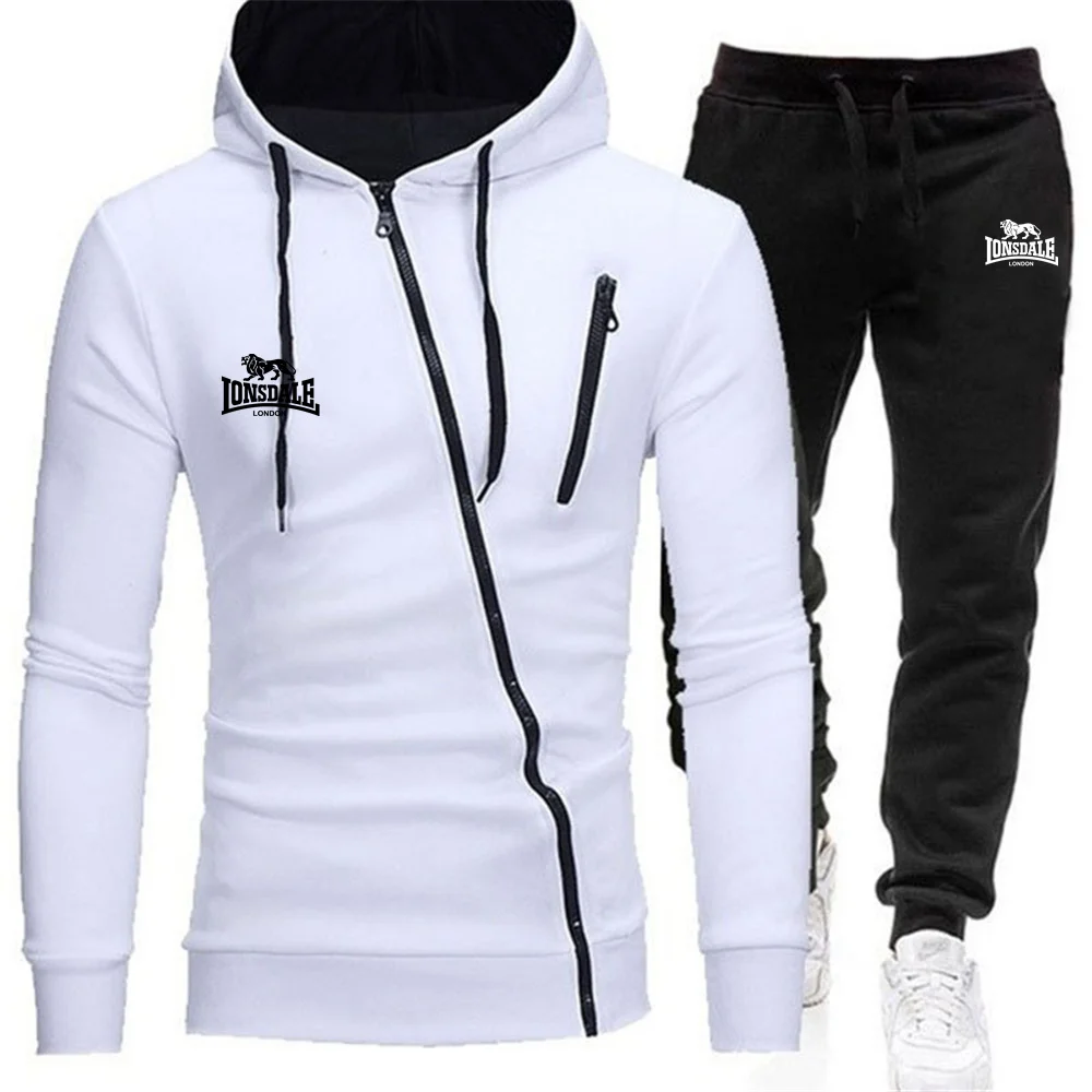 2022 Spring And Autumn Latest Men's LONSDALE Logo Printing Casual Hoodie+Pants Long-Sleeved Hooded Sweatshirt Jacket 2 Piece Set |
