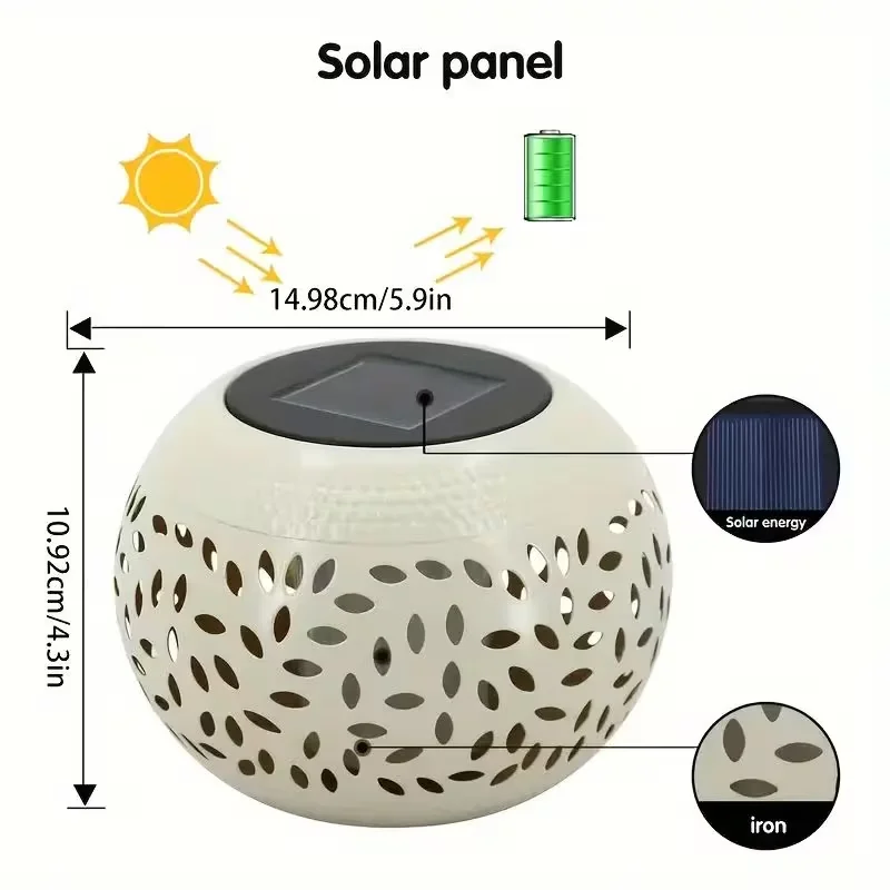 태양광 LED 정원 랜턴 - 우아한 금속 랜턴, 태양열 전원 램프, 방수, 그림자 투사 기능, 야외 정원 파티오 조명