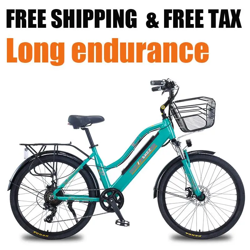 26 Inch Electric Mountain Bicycle For Adults Ladies 36V Family Two Wheels Electric Bicycle With Basket Battery Removable