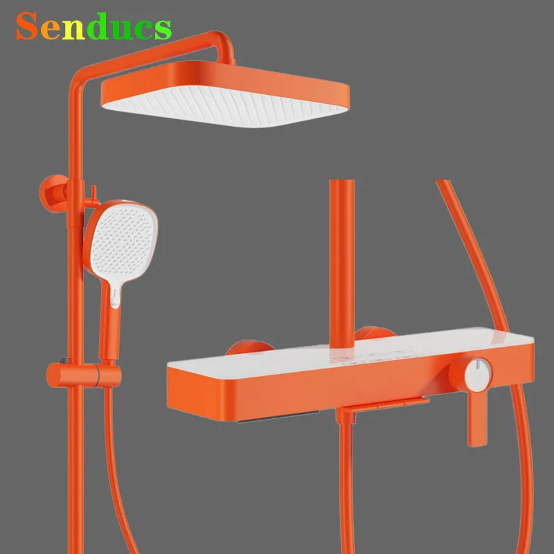 ชุดฝักบัวอาบน้ำแบบเปียโนสีส้ม พร้อมก๊อกผสมน้ำแบบน้ำตก ฝักบัวแบบเรนชาวเวอร์ ระบบฝักบัวอาบน้ำแบบเปียโน น้ำร้อนน้ำเย็น 1