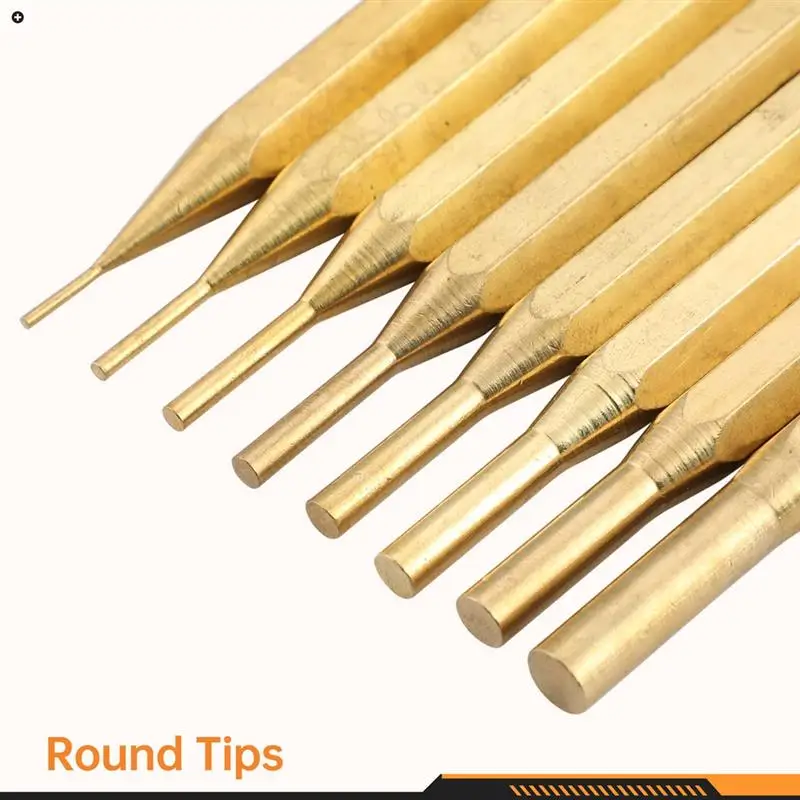 Brass Punch Set 8Pcs Non-Marring Professional Brass Drive Pin Punches Pin Punch Repair Tool Assorted Sizes For Gunsmithing