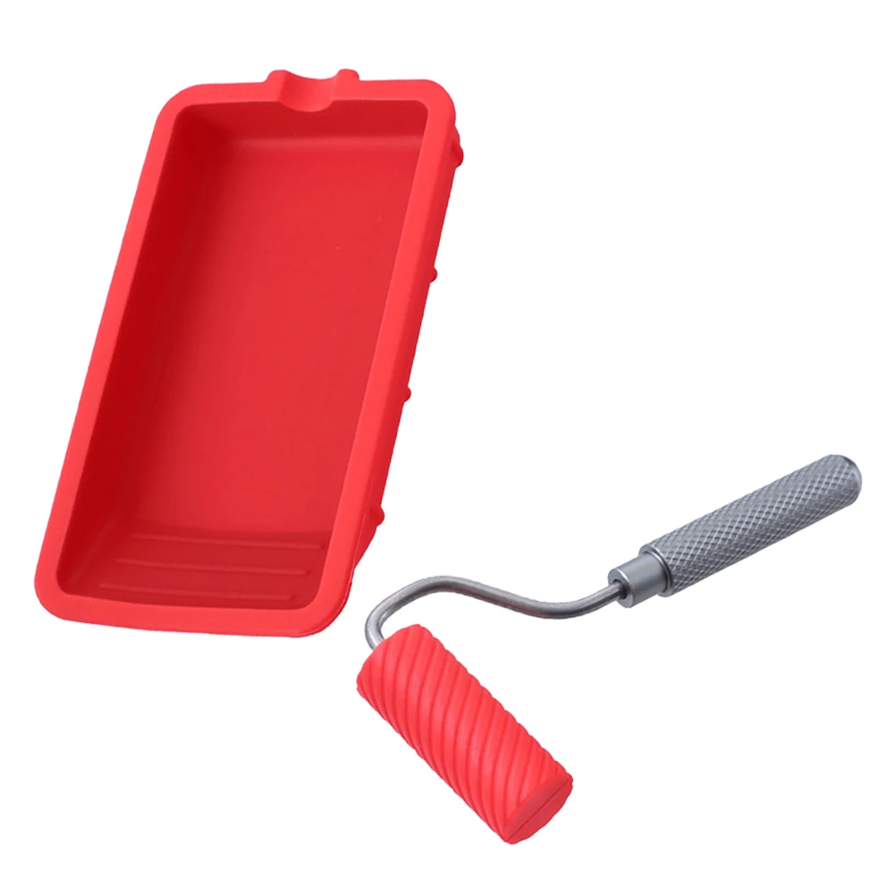 Silicone Roller Brush Plastic Paint Tray Paint Tool Set Wall Roller Tray Convenient Construction Red