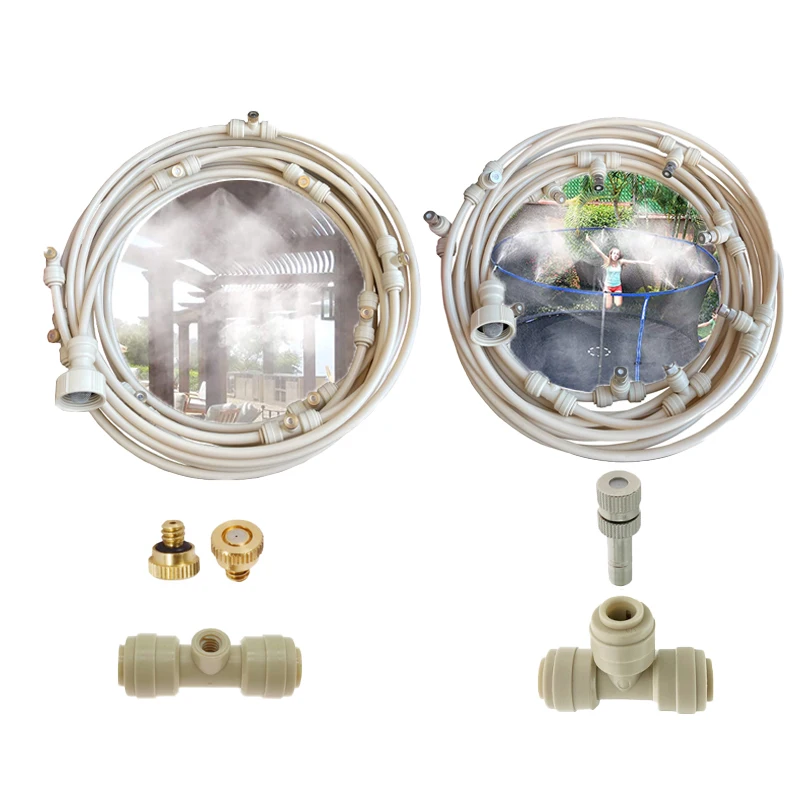 

Beige Low Pressure Misting System Terrace Mister Water FoggersWith Programmer Timer 6-20M