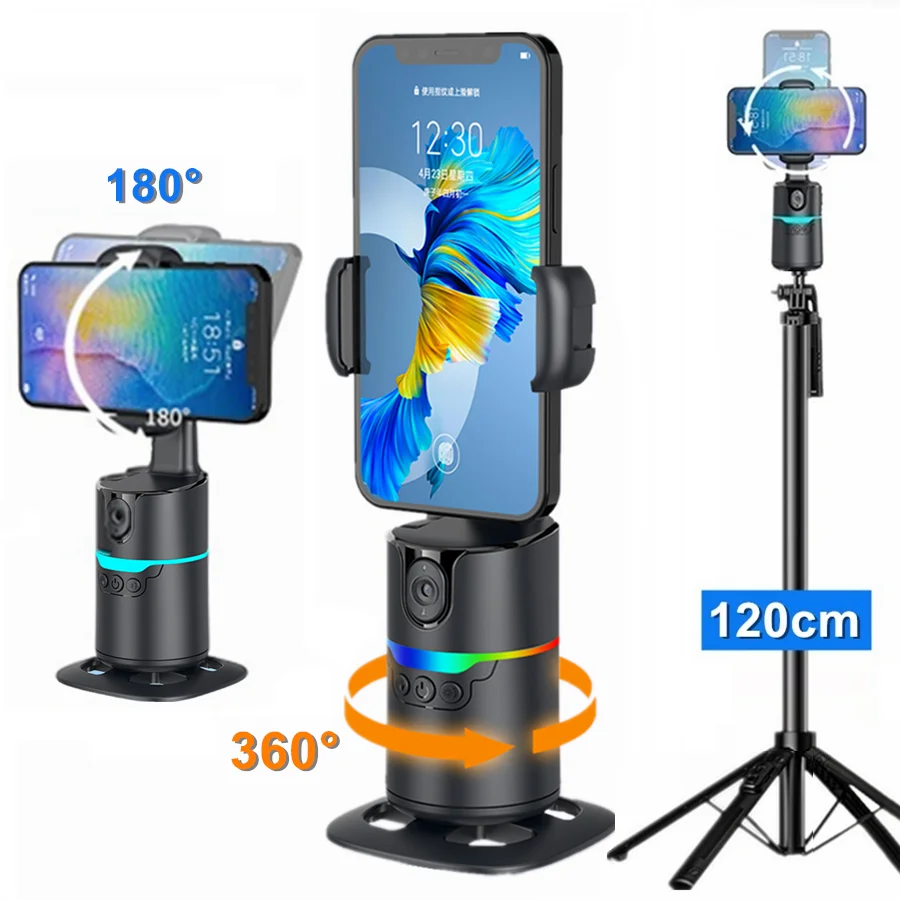Auto Face Tracking Phone Holder with Remote 360&deg;Rotation Phone Camera Mount Face Body Gesture Control Tripod for Live Vlog