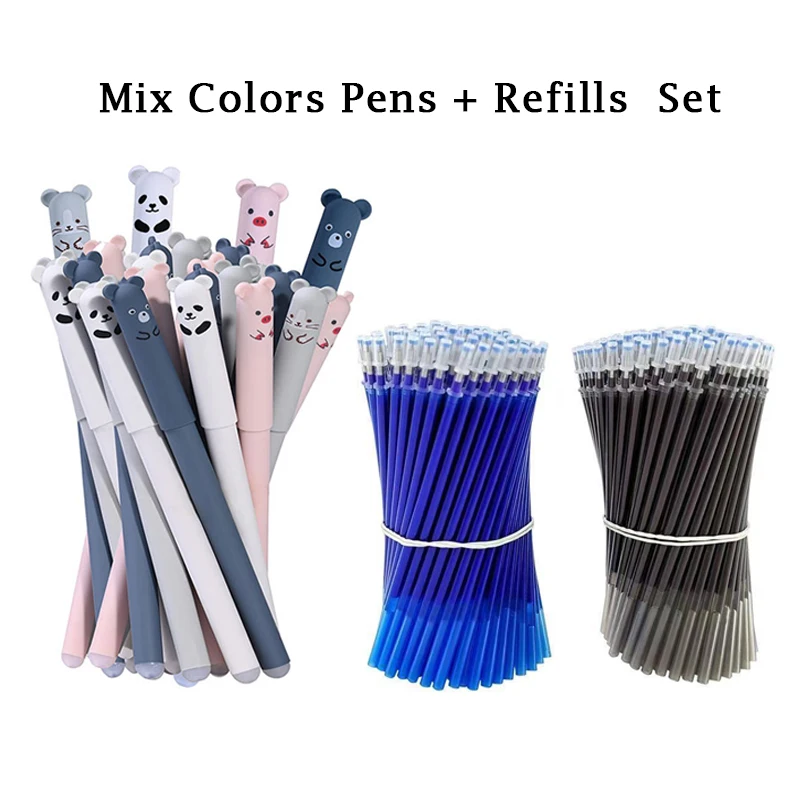 

54pcs/set Erasable gel pen set Blue/Black Ink ballpoint refill Rods Washable Handle School Writing supplies Stationery