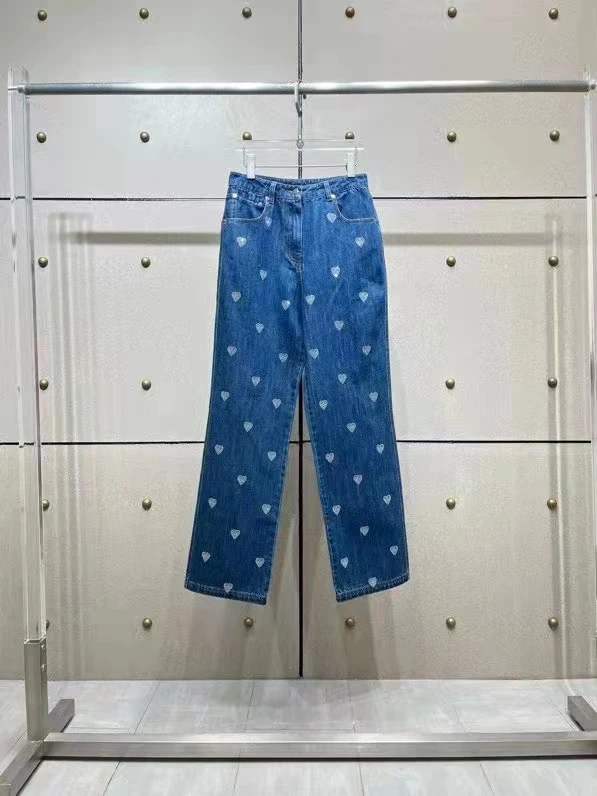 

2023 New fashion good quality runway Heart hot drill jeans