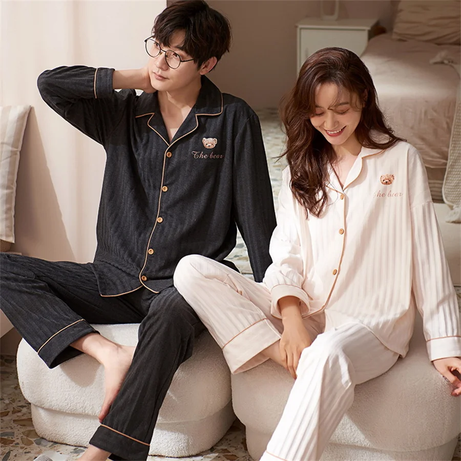 Autumn Winter Couple Pajamas Set Men Long Sleeve Tops and Pants Home Clothes Women Casual Sleepwear 2 Piece Loungewear