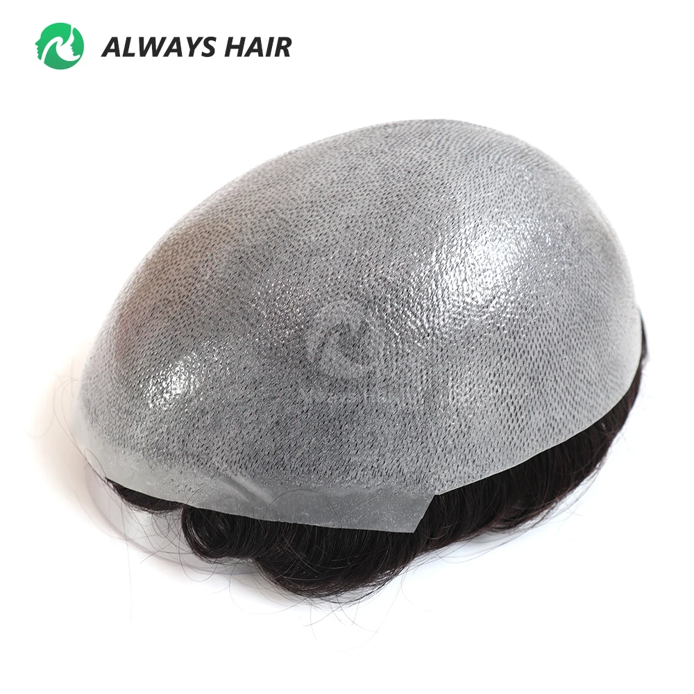 

6" Knotted Thin Skin Toupee Natural Hairline Indian Human Hair Men's Capillary Prothesis Hair Wig Man Free Shipping