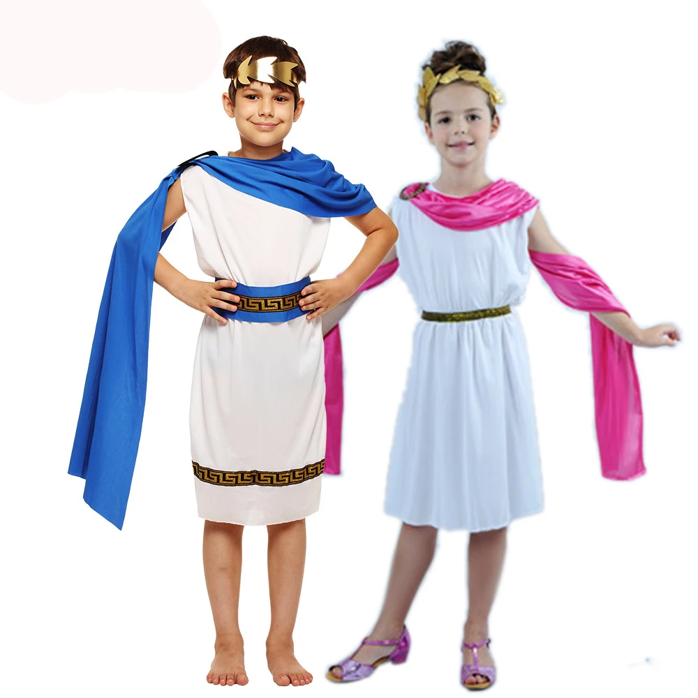 

Kids Child Grecian Toga Set Costume Boys Girls Roman Greek Goddess Costumes Halloween Purim Party Mardi Gras Fancy Dress
