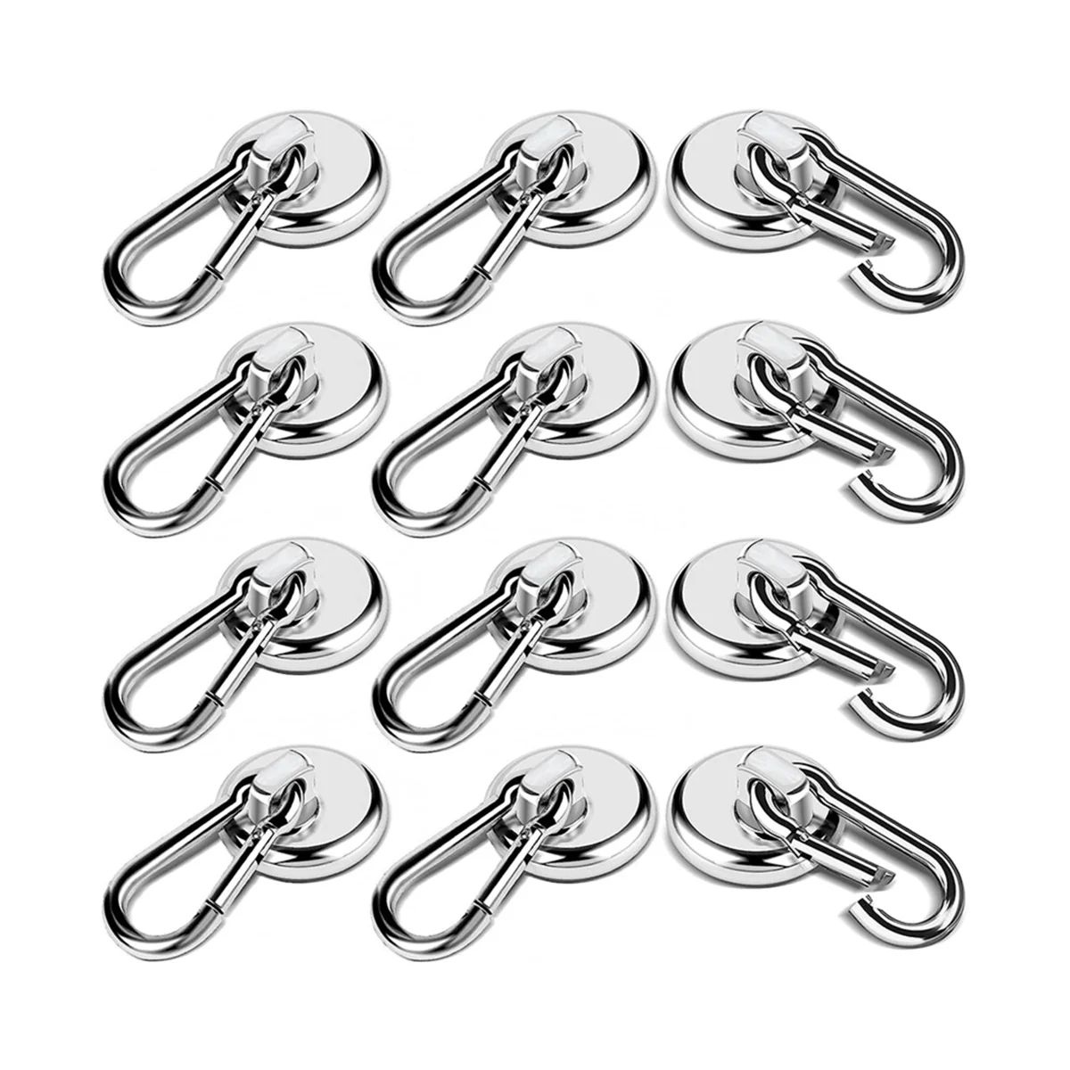 

12 Pack Strong Magnetic Hooks, 60LBS Heavy Duty Magnet Hooks Strong Neodymium Magnets with Carabiner Hook