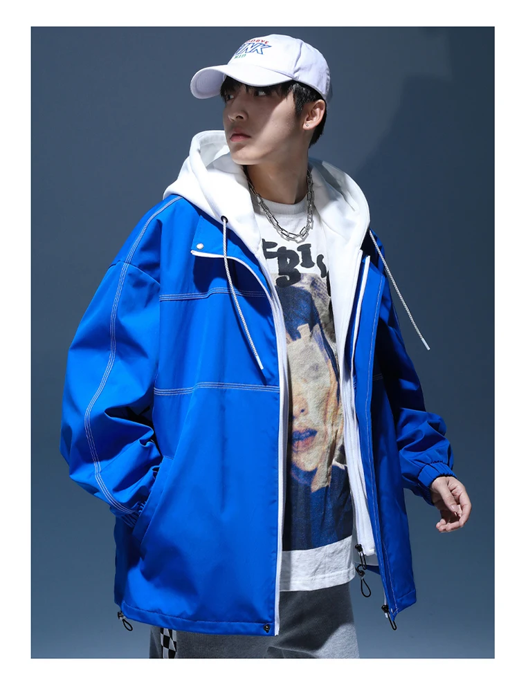 Mens College Style Windbreaker Coat 2022 Spring&Autumn Casual Loose Retro All-match Hooded Outwear Male Trend Streetwear Jacket windbreaker jacket