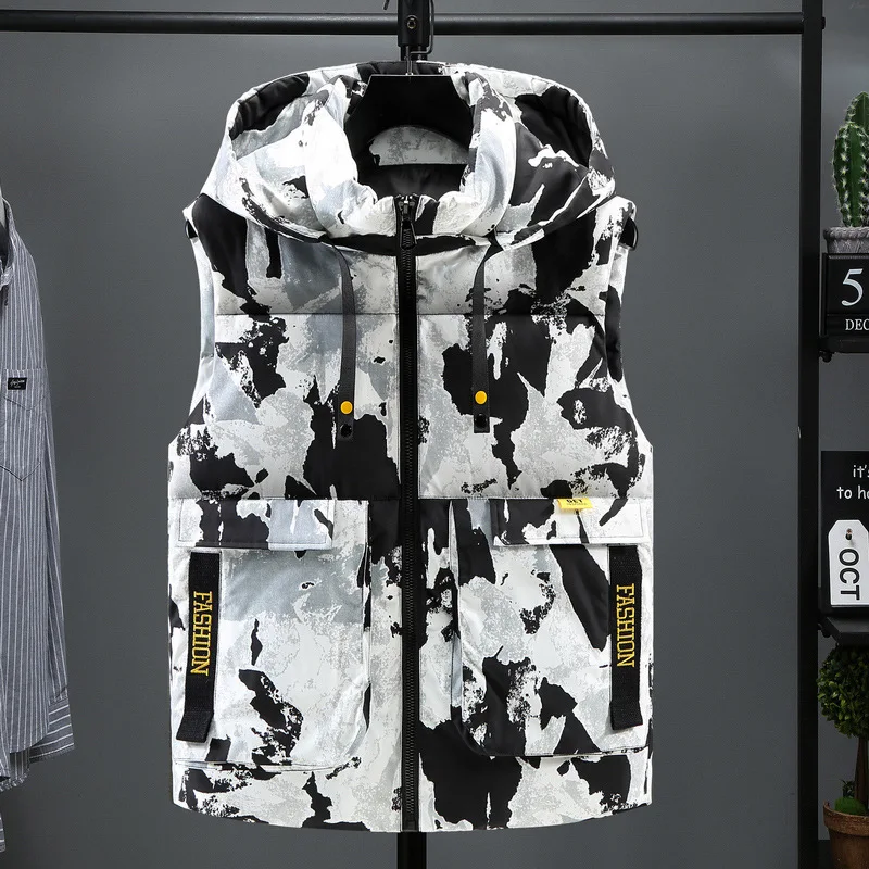 ZOZOWANG Autumn Winter Men Vest 2023 New Casual Sleeveless Vest Jackets Hooded Cotton Padded Camouflage Waistcoat Men Clothing