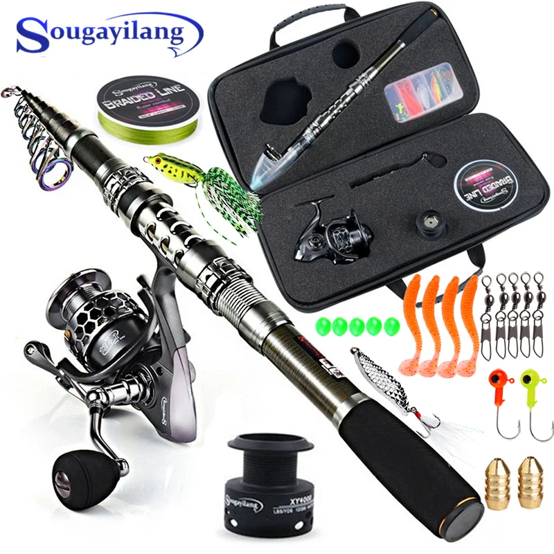 2.4M Saltwater Freshwater Telescopic Fishing Rod With Reel Combo and Bag Set USA 