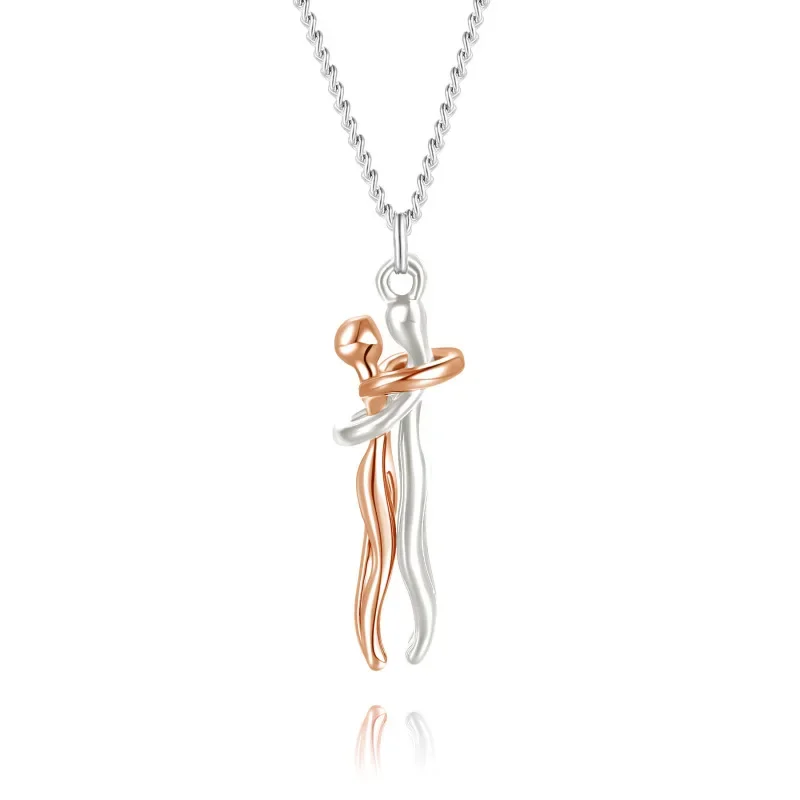 1 Piece Simple Lovers Hug Necklace Personality Creative Titanium Steel Embracing Necklace Fashion Couple Chain Necklace Pendant 3