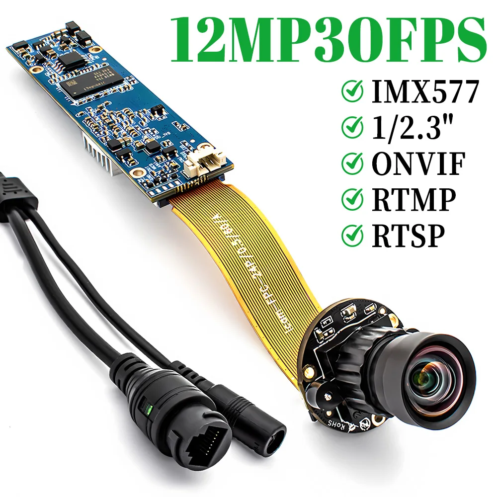 4K IP Camera Module 12MP 30FPS 1/2.3" IMX577 CMOS With No Distortion Lens Support RTSP RTMP Onvif H.265 For CCTV Security Camera 1