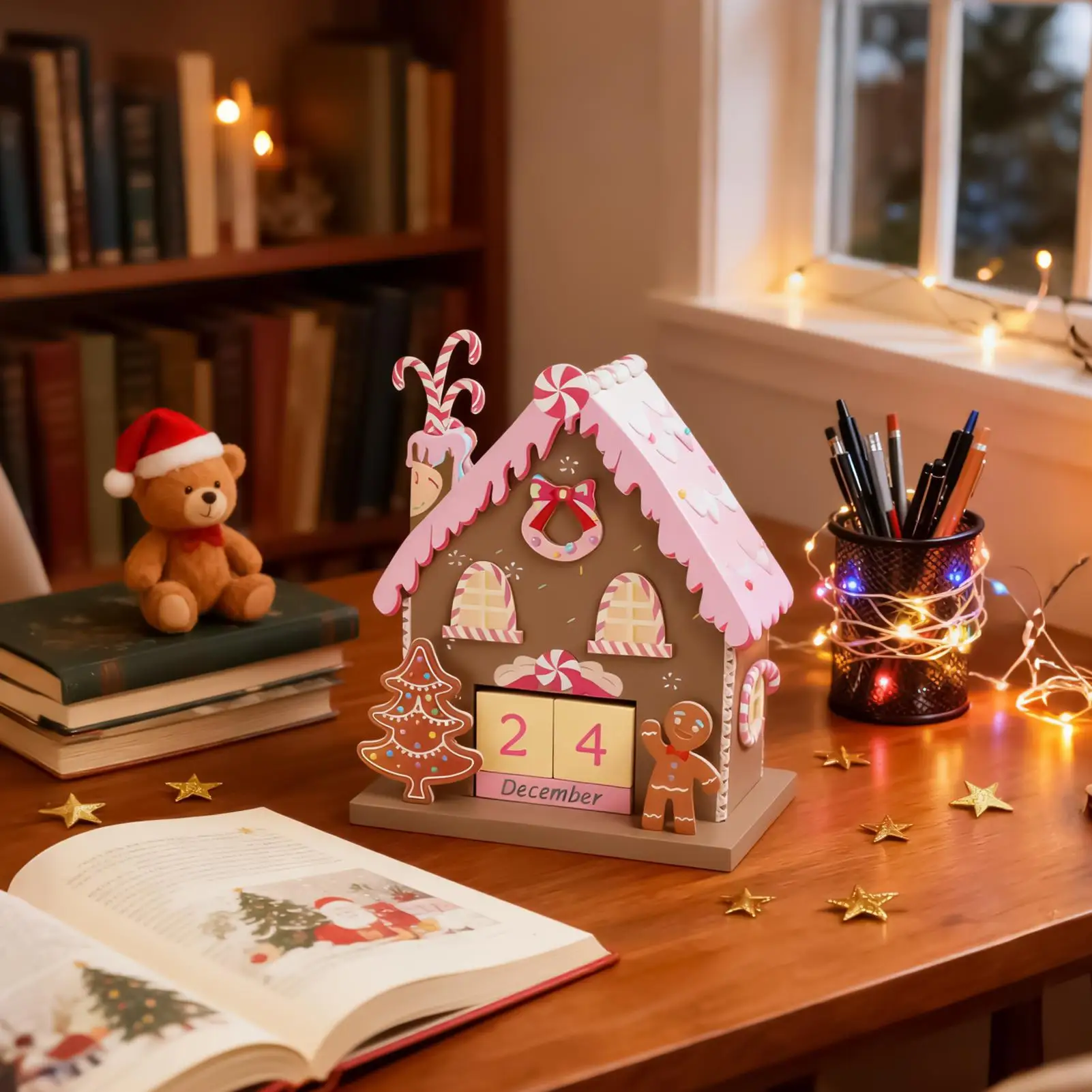 Wooden Christmas Countdown Calendar Gingerbread-themed Tabletop Ornaments Tabletop Gingerbread House Calendar Decorations for