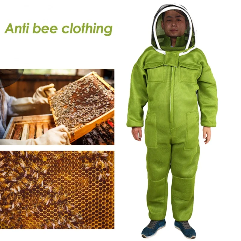 New Professional Ventilated Full Body Beekeeping Bee Keeping Suit with Leather Gloves Green Color Child Beekeeping Protective