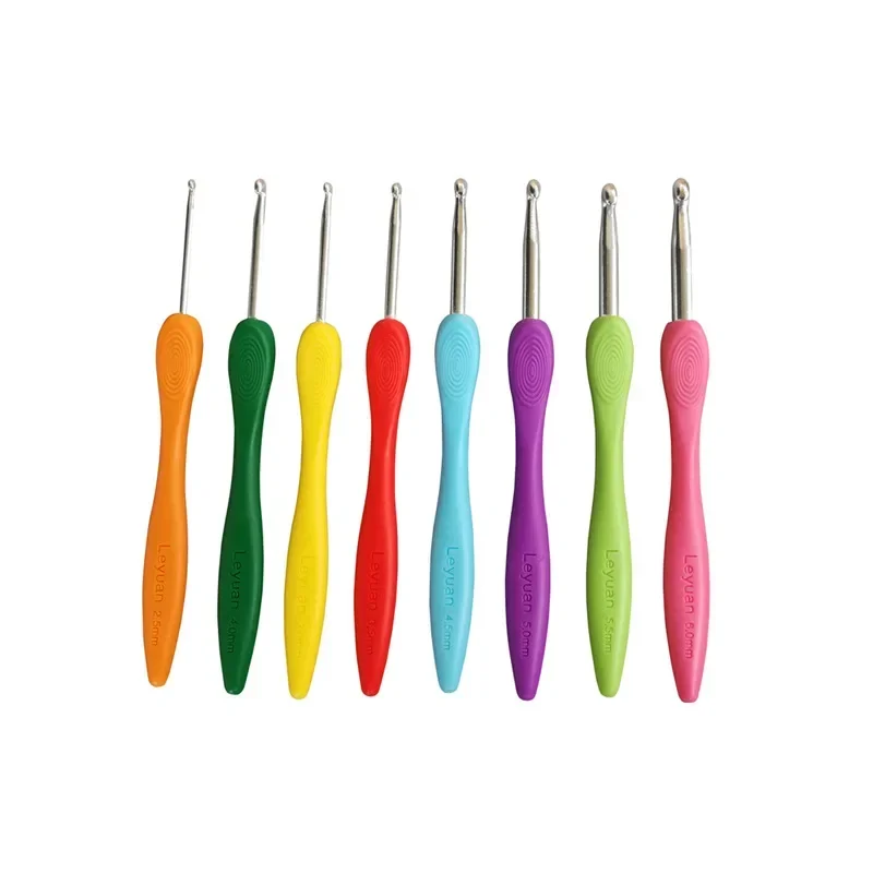 Knitting Needle Weaving Tools Crochet Hook Set 2.5-6.0mm 8pcs/set Aluminum Ergonomic Crochet Needles with Colorful Soft Rubber G