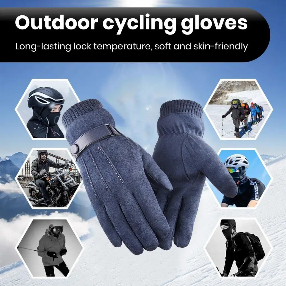 1 pair winter cycling gloves windproof plush lining touch screen keep warm thick full fingers winter outdoor gloves for skating Cold-proof Gloves Windproof Winter Cycling Gloves Warm Touch Screen Anti-slip Men's Outdoor Gear with Elastic Wrist Plush Lining