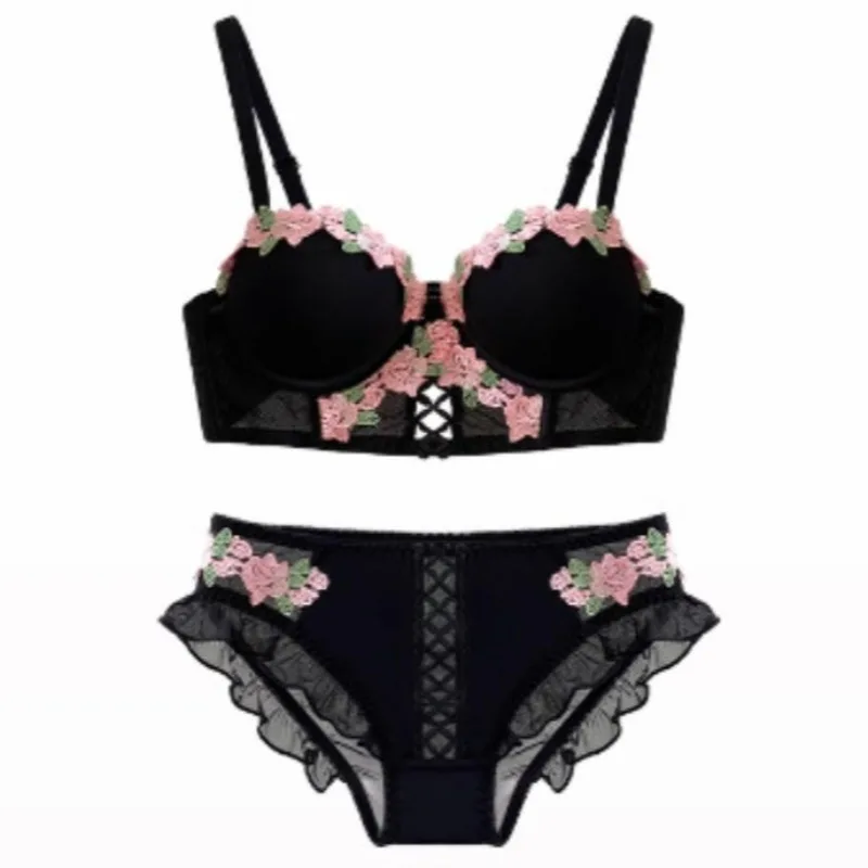 Ensemble de lingerie florale vintage, bralette en dentelle crème, soutien-gorge push-up rétro pour femmes à petite poitrine, brodé, sans armatures, pur et sensuel
