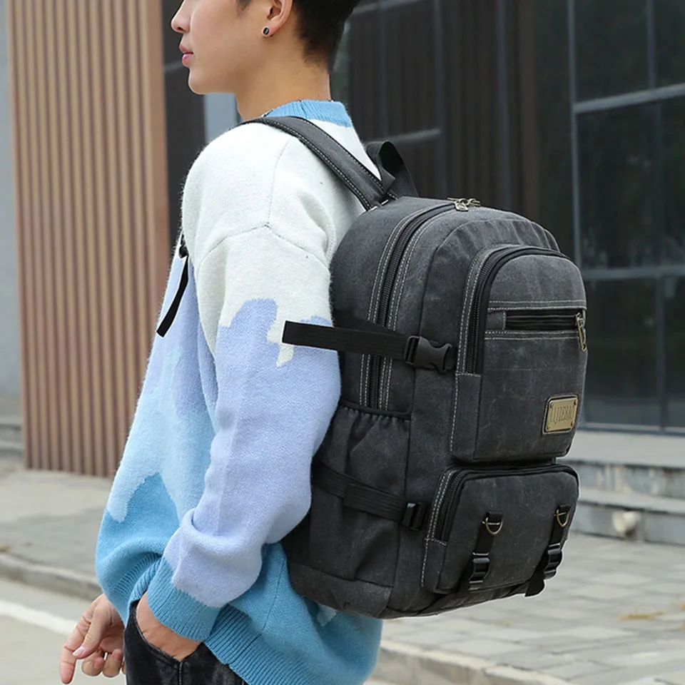 2024 New Outdoor Youth Travel Canvas Backpack Korean Edition Campus Fashion Men's And Women's Simple Design Solid Color Backpack