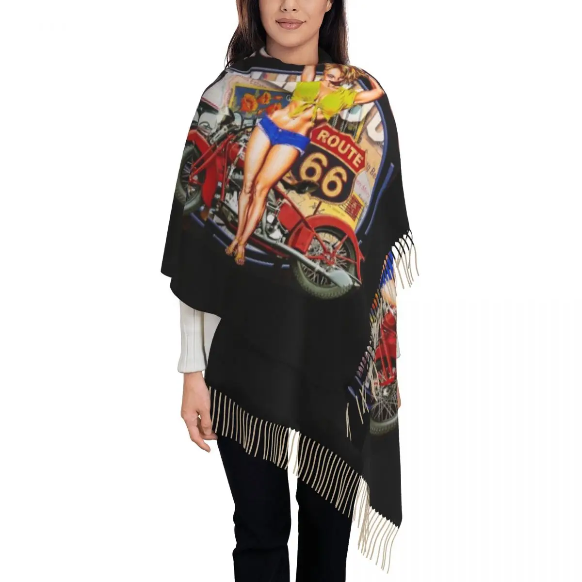 

Customized Print Americana Route 66 Scarf Women Men Winter Warm Scarves America Highway Shawls Wraps