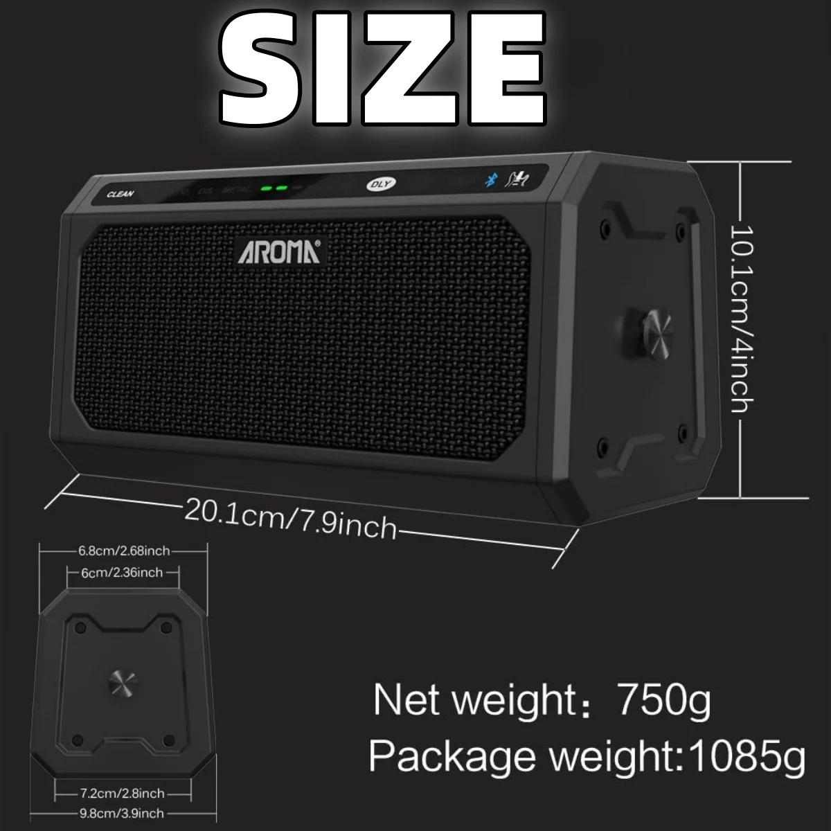 Electric Guitar Practice Amp Aroma TG-08 10W Bluetooth 5.3/5-Channel Reverb/Delay Effects 20 Drum Rhythms / 5.5H Working