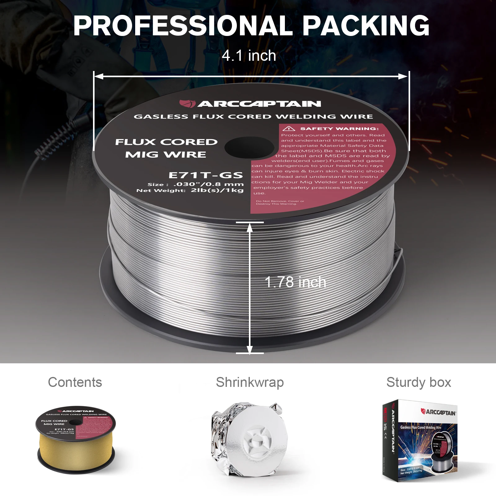 Welding Wires ARCCAPTAIN Gasless Flux Cored MIG Welding Wires 0.8mm/0.9mm 1KG 2Ib E71T-GS AWS A5.20 Carbon Steel Wire For Mig Welding Machine