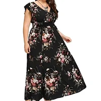 2023 New Women's Chiffon Dress Elastic Waist Lace Sleeve Printing Spring/summer Large Swing Dress