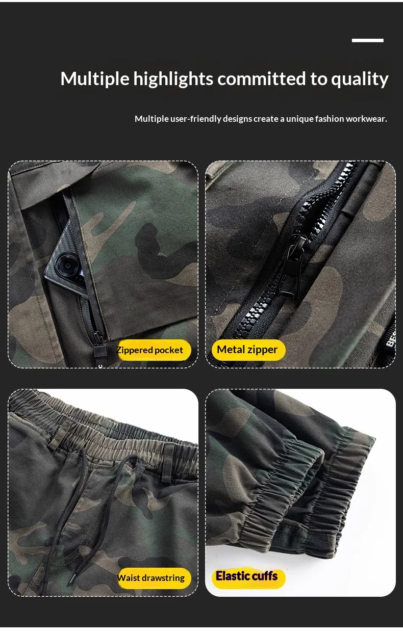 Elastischer Herren-Arbeitsanzug aus Baumwolle, Frühling und Herbst, Schweißen, Autoreparatur, hitzebeständig, Verbrühungsschutz, Tarnung, Arbeitsschutz – Detail 18