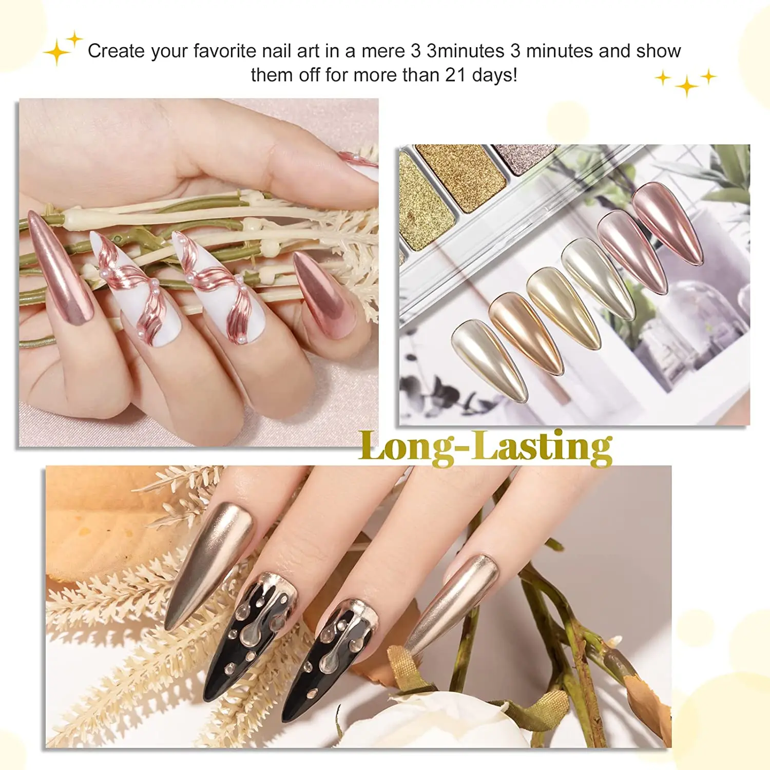 Nail Art Solid Mirror Effect Powder Chrome For Nail Art Diy With Eyeshadow  Stick Chrome Nail Powder 4color Nail Powder Palette - Nail Glitter -  AliExpress