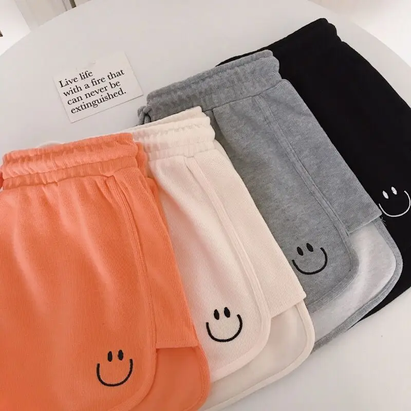 summer clothes for women Summer Vintage Casual Urban Sports Shorts Anime Smile embroidery Loose Elastic High Waist Women Shorts Harajuku y2k Beach Pants soffe shorts