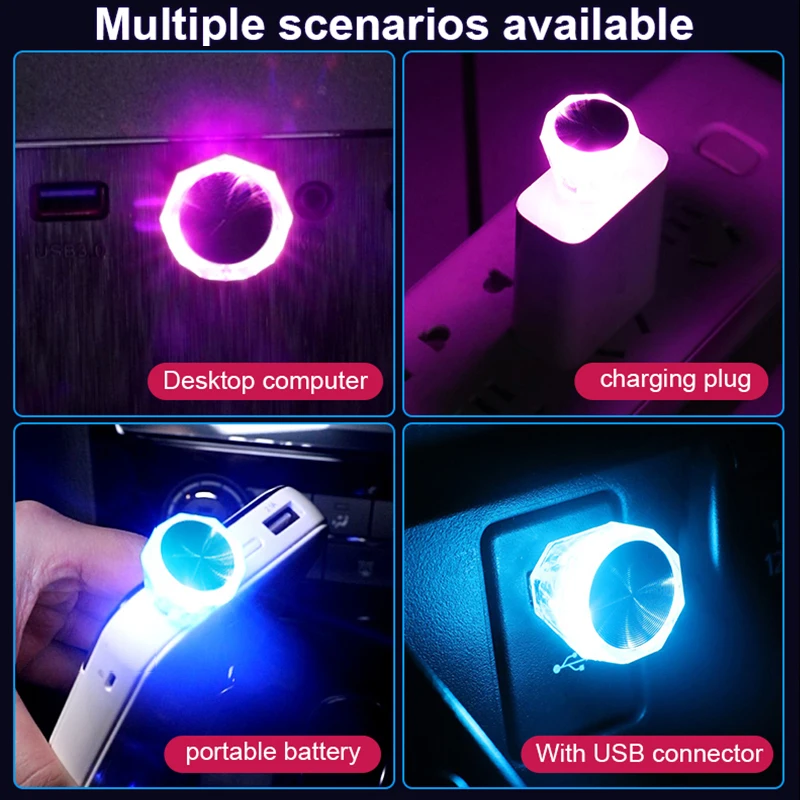Car USB Atmosphere Lamp Wireless Flash Colorful Lights Auto Decoration Lighting Night Lights Computer Mobile Power Charging, led light,night light,mini night light,mini led light