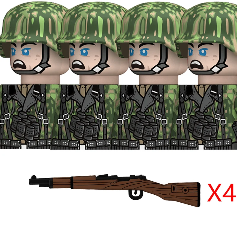 2차 세계대전 독일 봄 위장 군인 군대 빌딩 블록 보병 피규어 헬멧 군사 무기 브릭 장난감 어린이